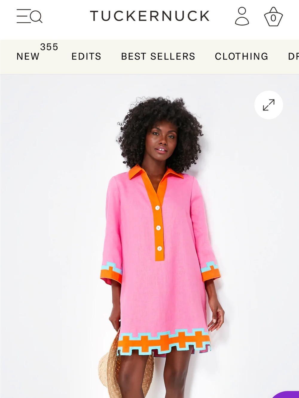 Tuckernuck Atlantic Pacific Pink Tunic with Orange Collar and Turquoise Trim - Picture 4 of 4